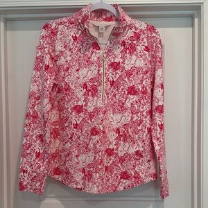 Lilly Pulitzer Red and White Floral Quarter-Zip Sweatshirt